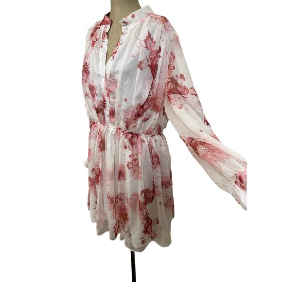 Sante Grace Vetements Mini Dress Sheer Pink Floral Empire Waist Long Sleeve - Picture 6 of 12